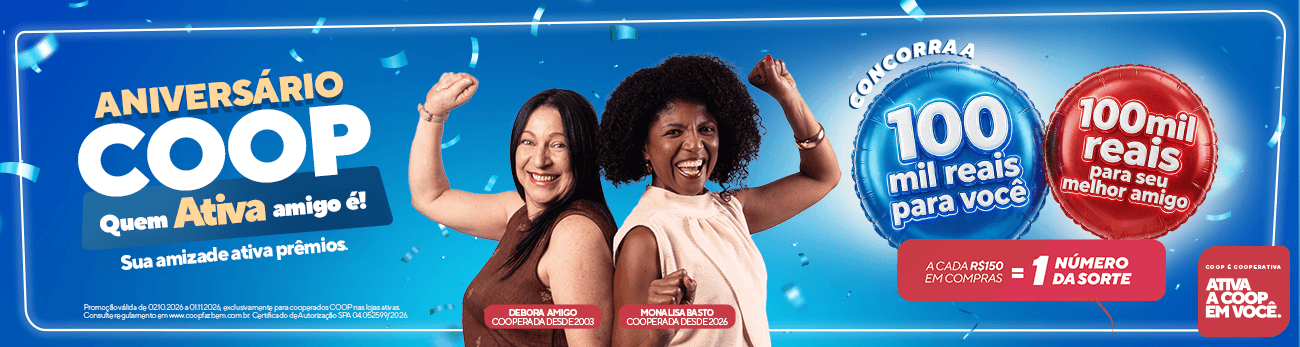 Banner sobre a campanha de promoção Aniversário Coop 2026